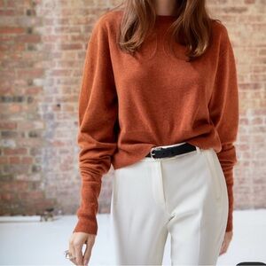 GREEN Autumn Cashmere Cropped Crew with High Rib at Hem & Cuff Scrunch Sleeve